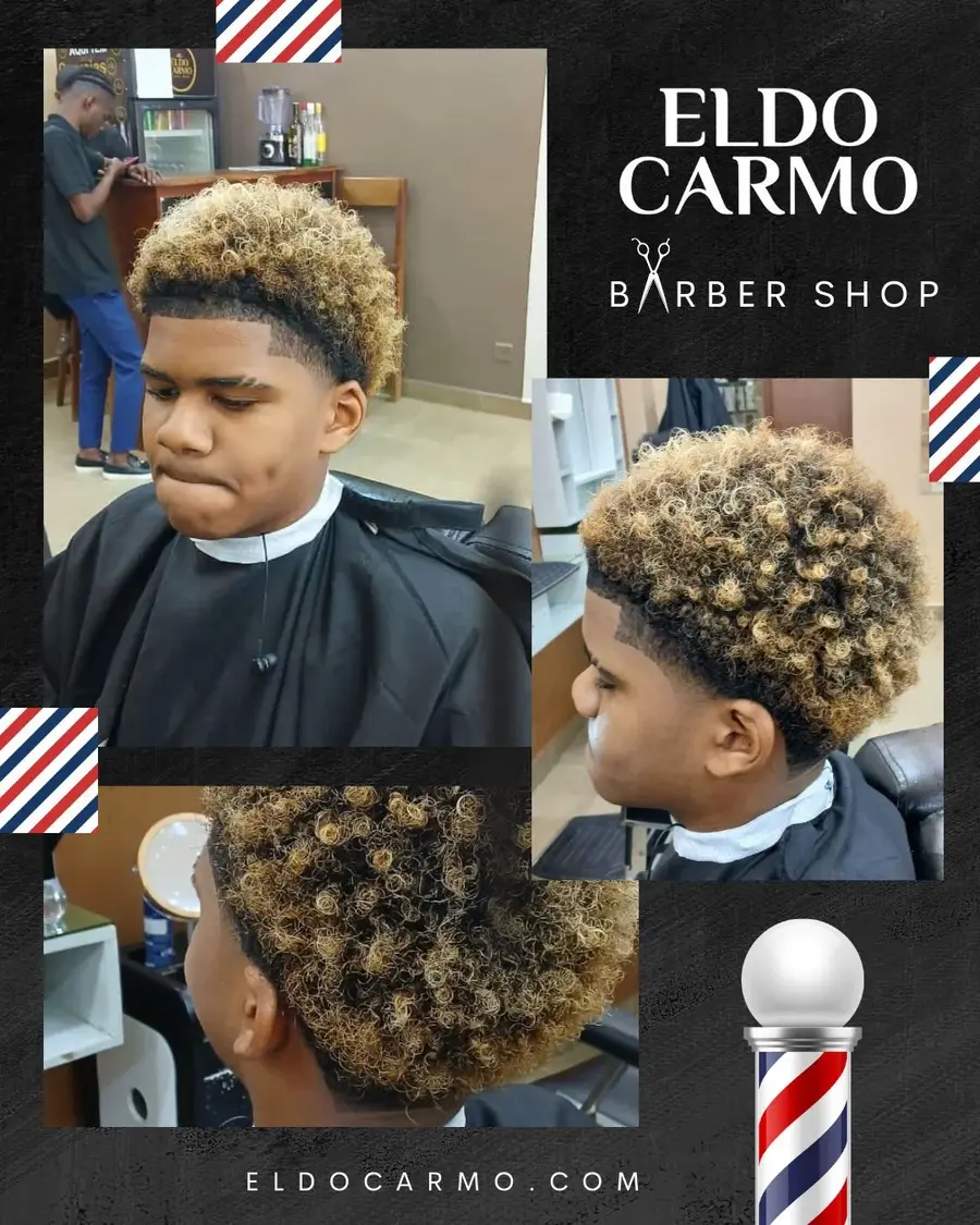 Fade com cabelo cacheado loiro